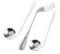 IWOWHERO Left-handed Angled Spoon and Fork Set for Elderly, Curved Feeding Utensils with Lightweight Ergonomic Design, 1 Fork and 2 Spoons for Bedridden Patients and Assisted Eating