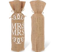 IWOWHERO Mr Mrs 2pcs Jute Wine Bottle Bags Decorative Linen Pouch Set for Wedding Engagement Party Wrapping