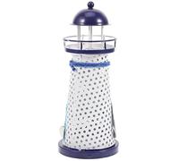 IWOWHERO Nautical Lighthouse Candle Holder Iron Art Tea Light Candlestick Mediterranean Desk Decor Home Ornament with Round Hole Iron Sheet