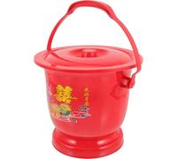IWOWHERO Portable Plastic Chamber Pot with Lid and Handle, Wedding Red Urine Pot for Elderly, Home Spittoon Night Potty for Adults