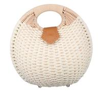 IWOWHERO Rattan Shell Handbag in White Button Closure Compact Storage for Beach Dating and Shopping