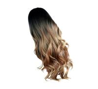 IWOWHERO Realistic Long Curly Wig for Women Brown Gradient Fiber Hair Heat Resistant Lace Front Middle Parting Synthetic Hairdressing Tool for Cosplay Daily Use