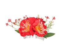 IWOWHERO Red Artificial Flower Hair Comb Metal Side Slide Clip with Teeth Lightweight Floral Hairpins for Women and Secure Bridal Wedding Party Headpieces Elegant Prom Hair Accessories