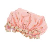 IWOWHERO Reusable Shower Cap for Women Double Layer Thickened Hair Cap for Bath Spa and Beauty Routines Dry Hair Function Pink Heart Design