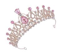 IWOWHERO Rhinestone Tiara Crown Headband, Pink Gold Flower Girl Birthday Headpiece for Wedding, Sparkly Crystal Hair Accessory for Photography and Party