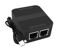 IWOWHERO Rj45 Ethernet Splitter Adapter, Network Splitter 1 in 2, 100mbps High-speed Transmission, Anti-interference Performance, Usb-c Power Supply, Black Plastic
