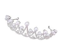 IWOWHERO Silver Pearl Crown Headdress Wedding Hair Decor Bridal Headband for Women Vintage Style Compact Hair Accessory for Wedding and Festival