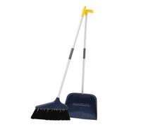 IWOWHERO Soft Bristle Broom and Stable Dustpan Set for Household Floor Cleaning Ergonomic Handle Flexible Bristles for Easy Sweeping Non-Stick Home Cleaning Tool Kit in Blue