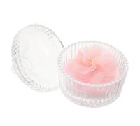 IWOWHERO Soft Double-sided Flocked Loose Powder Puff with Glass Dustproof Container Ribbon Flower Design for Makeup Application Travel-friendly Cosmetic Puff Storage Box