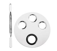 IWOWHERO Stainless Steel Makeup Mixing Palette Set with Mixing Stick, Small Four-Compartment Round Nail Art Manicure Tray, Anti-Rust Cosmetic Foundation Mixer for Professional Use