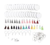 IWOWHERO Sublimation Blank Key Chain Set 10Pcs Round MDF Heat Transfer Keyring Blanks with Tassels 100G DIY Key Decor Craft Supplies for Keychains