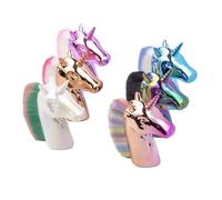 IWOWHERO Unicorn Shape Cosmetics Brush with Golden Handle and Pink Bristles Powder and Foundation Makeup Brush for Women and Plastic Handle Gift for Ladies Daily and Professional Use