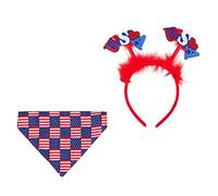 IWOWHERO Usa Independence Day Pet Costumes 2pcs Festive Head Hoop Suit Neckerchief Hairband Stylish Pet Party Outfit