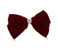 IWOWHERO Velvet Pearl Bow Hair Clip Large French Hair Barrette with Strong Shark Clip Grip for Wedding Bridal Styling and Secure Hold