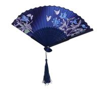 IWOWHERO Vintage Bamboo Folding Flower Fan Handheld Lightweight Silk Fabric Floral Design for Summer Cooling and Home Decor Chinese Style Party Gifts