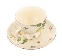 IWOWHERO Vintage Ceramic Cappuccino Mug with Saucer Large Cup for French and English Afternoon Tea Porcelain Water Cup with Lemon Butterfly Pattern Sturdy and Impact Resistant Design