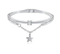 IWOWHERO Vintage Silver Alloy Star Bracelet with Crystal Accents for Women - Creative Retro Hand Jewelry Suitable for Daily Wear and Giving