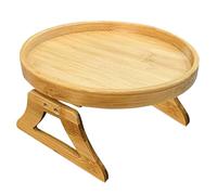 IWOWHERO Wooden Sofa Arm Tray Table 25cm Round Foldable Couch Armrest Clip on Tray Multi-function Snacks and Dessert Holder for Living Room