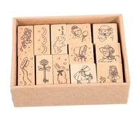 IWOWHERO Wooden Stamp Set for Diary Decoration with Cartoon Pattern Elements, Elegant and Decorative Crafting Stamps for Scrapbooks, Post Letter Decoration, 1 Box with Good Workmanship