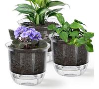 IWTTWY 3 Pack Self Watering Plant Pots, 16cm Orchid Pots, Plastic Plant Planter with Drainage Maintains, Indoor Flower Pots Seed Nursery Pots for Peace Lily, Orchid, Snake Plant (Clear)