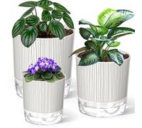 IWTTWY 3 Pack Self Watering Plant Pots Indoor, 11/14/16cm Auto Watering Planter with Wick Rope and Reservoir, Plastic Plant Pots for House Plants, Herbs, Pothos, Snake Plants, Peace Lily, Orchid