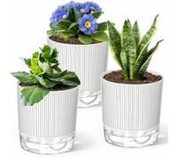 IWTTWY 3 Pack Self Watering Plant Pots Indoor, 16cm Auto Watering Planter with Wick Rope and Reservoir, Plastic Plant Pots for House Plants, Herbs, Pothos, Snake Plants, Peace Lily, Orchid