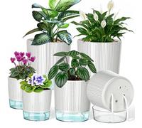 IWTTWY 6 Pack Self Watering Plant Pots Indoor, 11/14/16cm Auto Watering Planter with Wick Rope and Reservoir, Plastic Plant Pots for House Plants, Herbs, Pothos, Snake Plants, Peace Lily, Orchid