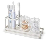 IWTTWY Toothbrush Holders for Bathroom, 4 Slots Metal Toothbrush Caddy, Electric Tooth Brush Toothpaste Holder with Removable Drip Tray - Razors Holder Vanity Countertop Organizer (White)