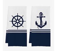 IWXYI Nautical Anchor Waffle Weave Bath/Beach Towels, Boat & Dish Towels 1624 Inches - Set of 2