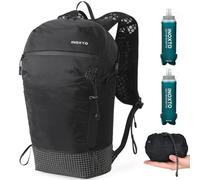 IX INOXTO Hiking Backpack 15L/22L Ultra Lightweight Packable Travel Backpack Small Waterproof Foldable Outdoor Day Pack with Two 500ML Soft flasks for Men Women (Black)