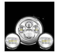 Ixaundd Motorcycle Headlamp Motorbike Spotlights 7 Inch Moto LED Headlight With 4-1/2" 4.5inch LED Auxiliary Fog Passing Light Lamp For Touring For Electra For Glide(Chrome Lamp NO DRL)