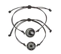 IXDEAXLY 2pcs Sun and Stars Moon Bracelets Friendship Bracelets Set for Best Friends Bracelet for Lovers Partners, Black, Zinc, no gemstone
