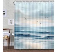 IXEHOH Abstract Beach Shower Curtain,Coastal Teal Ocean Waves & Seagulls Shower Curtain, Machine Washable Polyester Bathroom Decor(200x235cm/79x87in(WxH))