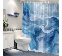 IXEHOH Abstract Blue & White Waves Shower Curtain with 12 Hooks,Ethereal Fluid,Machine Washable,Polyester Fabric, Shower Curtains for Bathroom(183x200cm/72x79in(WxH))