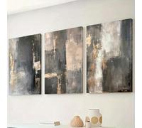 IXEHOH Abstract Canvas Wall Art Modern Grey Black Beige Gold Textured Pictures Wall Decor for Living Room Bedroom Office 3 Piece Set Vertical Wall Art Aesthetic Paintings Artwork 70x90cmx3