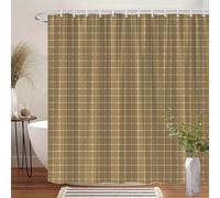 IXEHOH Beige Grid Shower Curtain with White Intersecting Lines, Minimalist and Geometric Shower Curtain for Bathroom Decor 12 Hooks(183x183cm/72x72in(WxH))