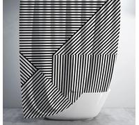 IXEHOH Black and White Geometric Stripe Shower Curtain,Modern Fabric Shower Curtain Minimalist Hotel with 12 Hooks,Washable 90x190cm/35x75in(WxH)