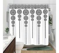 IXEHOH Black White Shower Curtain,Floral Geometric Pattern,Traditional Indian Middle Eastern Style Shower Curtain,Machine Washable(183x210cm/72x83in(WxH))