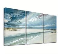 IXEHOH Blue Abstract Coastal Canvas Wall Art Ocean Beach Landscape 3 Panel Paintings Wall Decor for Living Room Modern Aesthetic Wall Art Pictures Wall Decor Large Prints 70x90cmx3