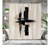IXEHOH Boho Abstract Shower Curtain,Black and Beige Polyester Fabric Shower Curtain Bathroom Decor,with 12 Hooks Machine Washable 150x150cm/59x59in(WxH)