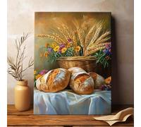 IXEHOH Bread Wall Art Farmhouse Kitchen Decor Canvas Prints, Rustic Still Life Wheat and Wildflowers Painting, Pictures Wall Decor for Dining Room, Vintage Aesthetic Vertical Wall Art 60x90