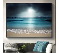 IXEHOH Dramatic Seascape Canvas Prints, Stormy Ocean Beach Wall Art, Moody Cloud Landscape Pictures, Atmospheric Blue Sea Artwork for Living Room, Large Modern Horizontal Decor 50x75cmx3