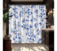 IXEHOH Elegant Blue Floral Shower Curtain with Vintage Botanical Orchids & Foliage Design - Navy Blue & White Bathroom Decor,Large Fabric Curtain with Hooks(120x200cm/47x79in(WxH))