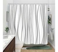 IXEHOH Extra Large Modern Shower Curtain - Black & White Wavy Lines, Bathroom Window Curtain with 12 Hooks, Machine Washable Polyester Fabric for Bathroom Decor(175x220cm/69x87in(WxH))