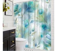 IXEHOH Extra Long Bathroom Shower Curtain - Elegant Teal Blue, Floral Feathered Leaves Shower Curtains Polyester Fabric with 12 Hooks - Modern Bathroom Decor for Bathtub(120x240cm/47x94in(WxH))