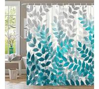 IXEHOH Extra Long Bathroom Shower Curtain - Teal Turquoise Leaves & White Gray Gradient Modern Botanical Shower Curtains - Machine Washable Polyester Fabric with 12 Hooks(120x150cm/47x59in(WxH))