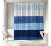 IXEHOH Extra Long Coastal Beach Shower Curtain with 12 Hooks,Navy Blue, White & Light Horizontal Stripes Shower Curtain,Machine Washable Polyester Fabric Bathroom Decor(243x182cm/96x72in(WxH)