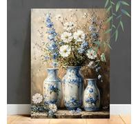IXEHOH Floral Canvas Wall Art White Flowers in Blue Vases Still Life Painting, Vertical Wall Art for Living Room, Aesthetic Wall Art Artwork for Walls, Blue and White Porcelain Style Prints 30x40