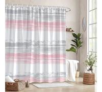 IXEHOH Gray Pink Horizontal Stripes Shower Curtain with 12 Hooks Machine Washable Polyester,Modern Minimalist Bathroom Decor(150x200cm/59x78in(WxH)