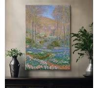 IXEHOH Impressionist Forest Landscape Canvas Wall Art, Vertical Wall Art for Living Room, Blue Floral Nature Scene Prints, Aesthetic Wall Art, Large Modern Artwork for Home Decor 60x90
